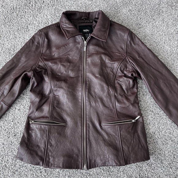 Vintage Genuine Leather Brown Zip Up Collared Front Pockets Full Sleeve Jacket L - Picture 1 of 12